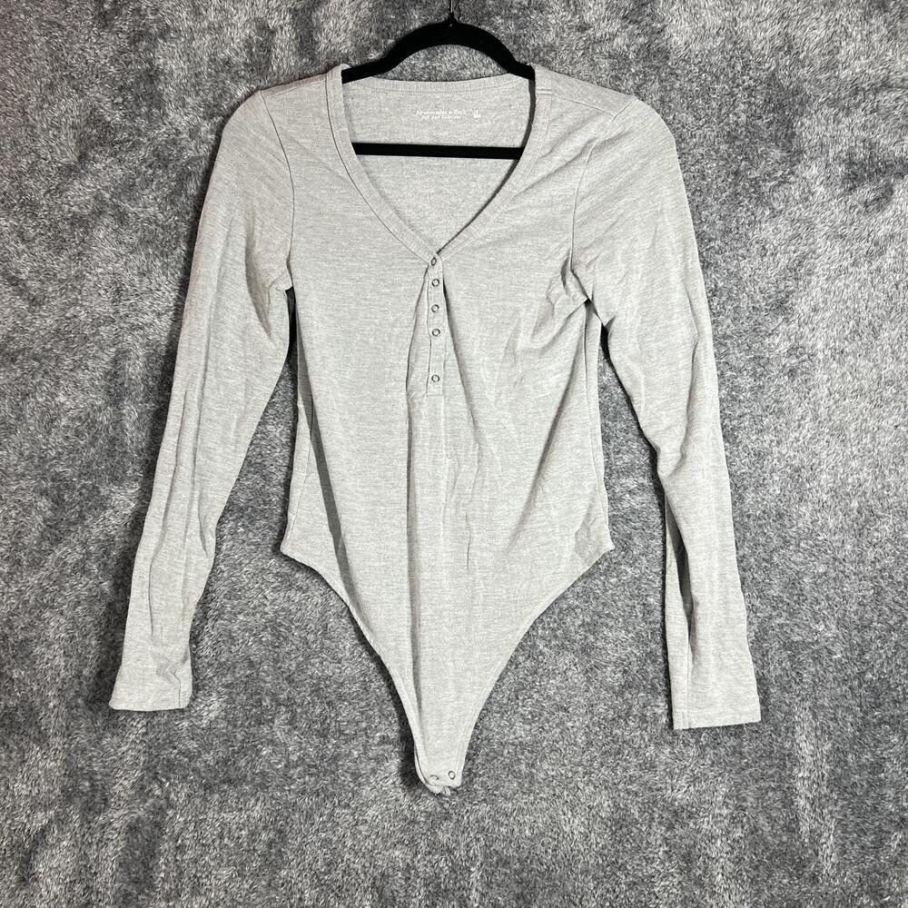 Abercrombie & Fitch Shirt Womens S Gray Jersey V-Neck Long Sleeve Snap